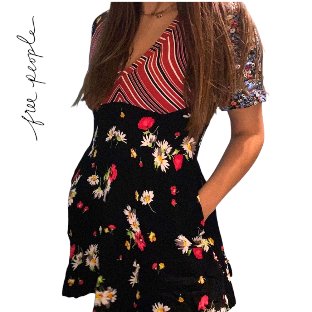 Free People Multicolor Floral and Stripe Mini Dress - Picture 11 of 15